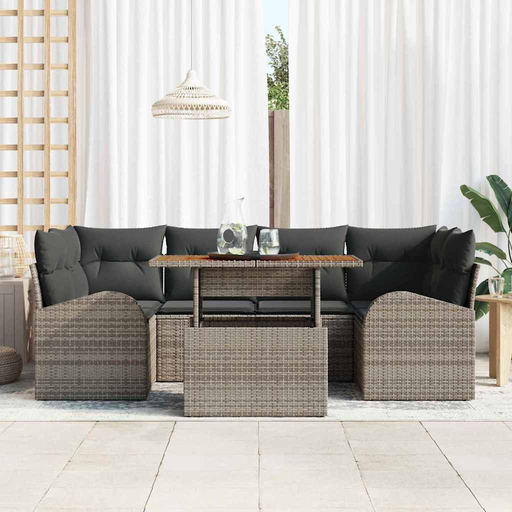 Garten-Sofa-Set mit Speicher 7 pcs Grau Poly Rattan